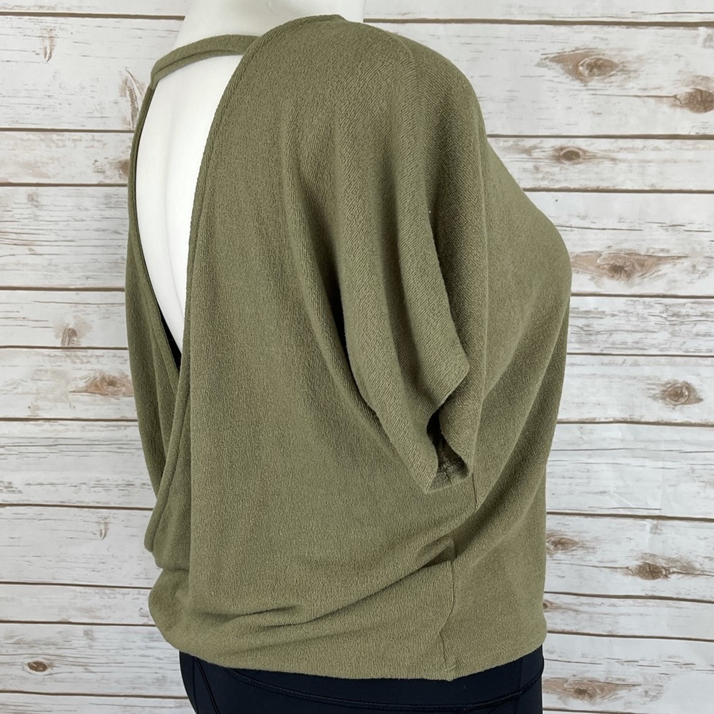 Olive Green Open Back Short Sleeve Terry Top - Picture 4 of 7